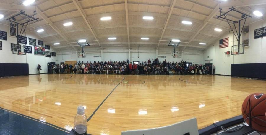 A packed Gowan Court for the game against St. Sebs. 