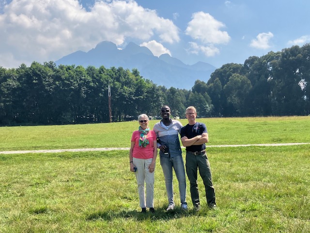 Mr. Benjamin with his teacher colleagues at Volcanoes National Park, Rwanda