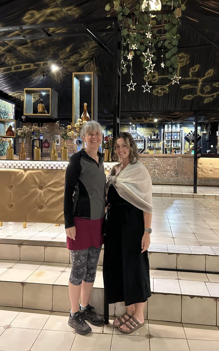 Mrs. Benjamin and Ms. Callahan enjoy a restaurant in Kigali, Rwanda